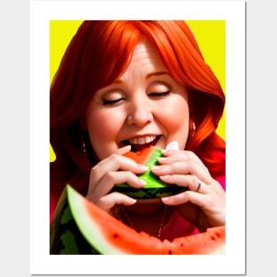 Redhead girl who loves watermelon Posters and Art